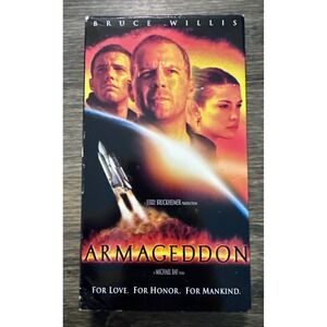 Touchstone Armageddon VHS NTSC Good 1998 Bruce Willis Blockbuster Sticker 15416